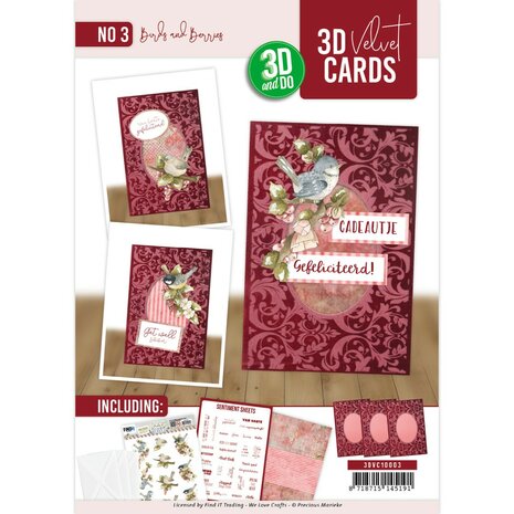 3D and Do -  Velvet Cards A6  - Precious Marieke - Birds and Berries 3DVC10003