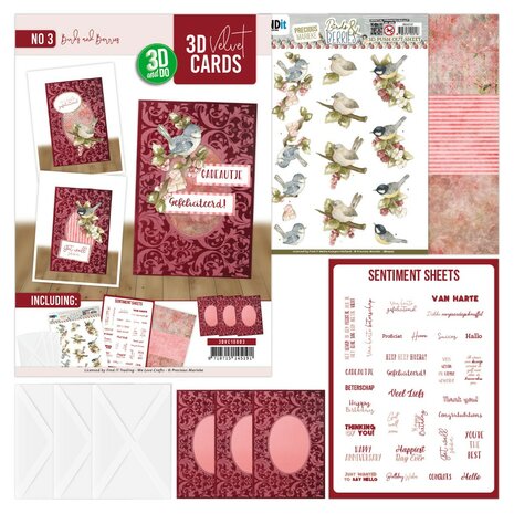 3D and Do -  Velvet Cards A6  - Precious Marieke - Birds and Berries 3DVC10003