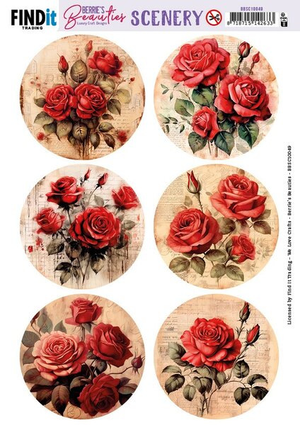 Push-Out Scenery - Berries Beauties - Red Roses - Round BBSC10049