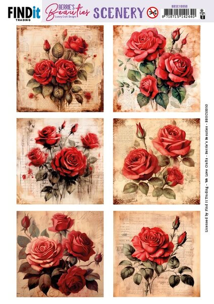 Push-Out Scenery - Berries Beauties - Red Roses - Square BBSC10050