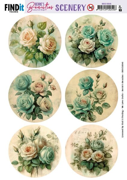 Push-Out Scenery - Berries Beauties - Blue Roses - Round BBSC10045