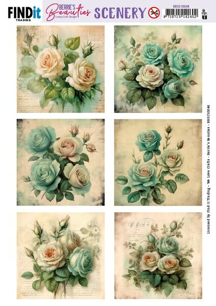 Push-Out Scenery - Berries Beauties - Blue Roses - Square BBSC10046