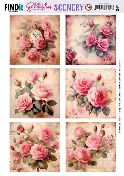 Push-Out Scenery - Berries Beauties - Pink Roses - Square BBSC10048