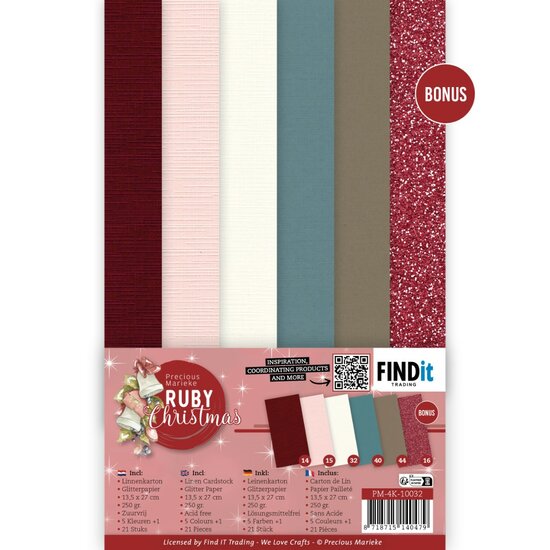 Linen Cardstock Pack - Precious Marieke - Ruby Christmas - 4K PM-A4-10032