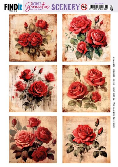 Push-Out Scenery - Berries Beauties - Red Roses - Square BBSC10050