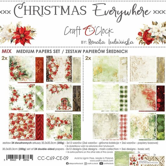 &nbsp; Craft O Clock Set of Mix Papers 20x20 cm Christmas Everywhere &nbsp;CC-C69-CE-09